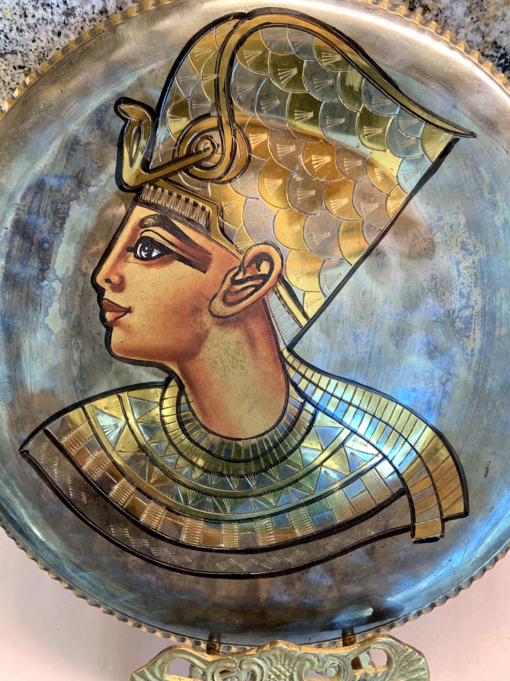 Queen Egyptian Copper Wall Art Hanging Plate Platter Egypt Engraved