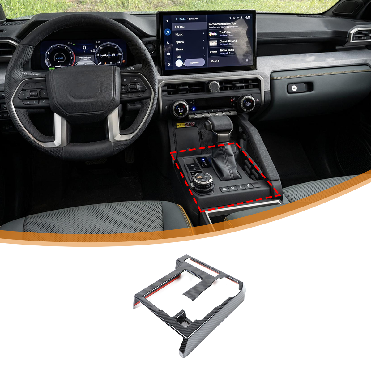 Carbon Fiber Look Console Gear Shift Panel Cover – Fits 2024-2025 Toyota Tacoma