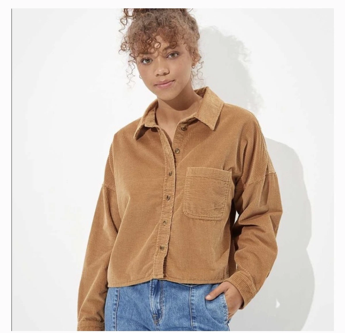Cropped corduroy best sale shirt