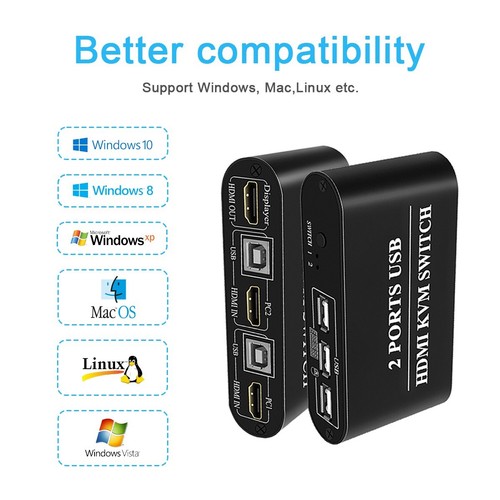 4K HDMI KVM Switch 2 In 1 Out HDMI-compatible/USB 2.0 KVM Switcher Box - 第 7/8 張圖片