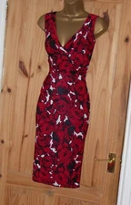 Phase Eight rose print stretchy pencil wiggle evening party cocktail dress sz 16