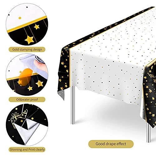  2 Pack Black Gold Table Cloth Cover Happy 50th Birthday Black Gold 50th - Image 3 of 4