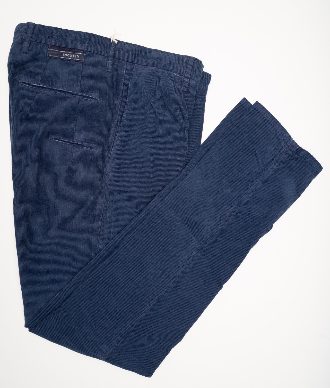 INCOTEX Navy Blue Dress Pants Cotton Corduroy Slim Fit Pleated Front 30 (EU 46)