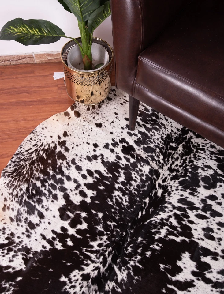 Alfombra de cuero de vaca marrón blanco 5x5 pies piel de vaca manchada pelo natural sobre alfombra de cuero Foto 3 de 4