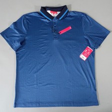 REDVANLY Norvins Polo Mens XL Marine Blue Geometric Print Golf Shirt R2501