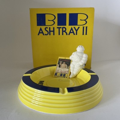 Vintage Michelin Bibendum  BIB Ash Tray II  Yellow Blue Ashtray with Figure Rare