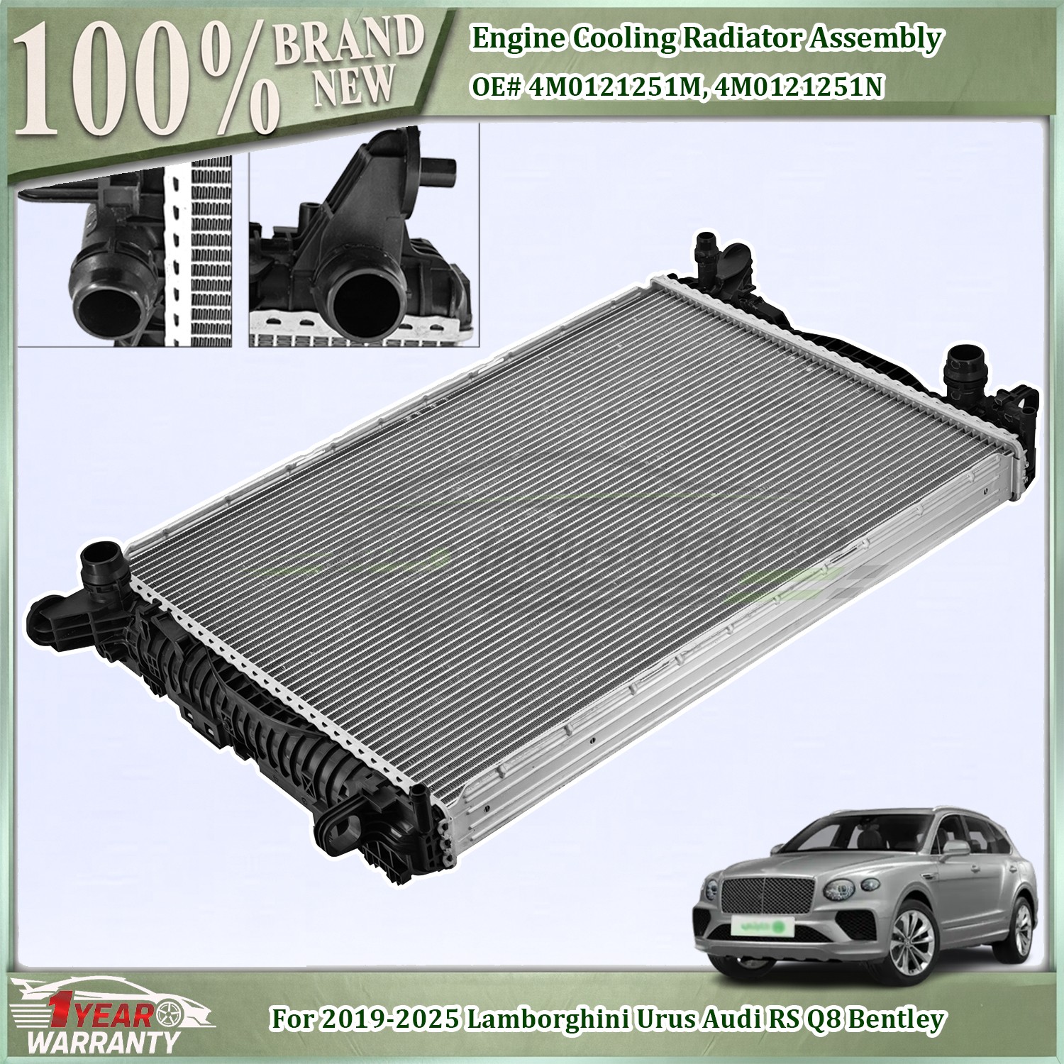 For 2019-2025 Lamborghini Urus Audi RS Q8 Bentley Engine Radiator NEW 4M0121251M