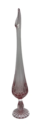 Fenton 13.25” Colonial Pink Thumbprint Glass Swung Vase Footed Selenium Glow