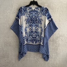 Susan Graver Womans Blouse Top Blue Geometric...