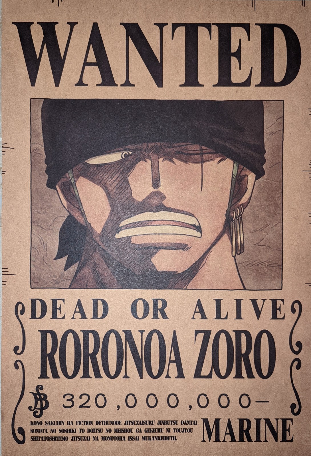 Póster Roronoa Zoro Wanted tamaño A3 regalo de Navidad una pieza ¡Nuevo en stock!