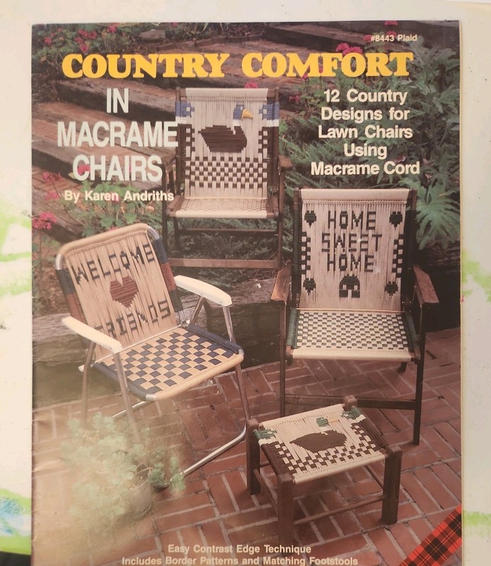 Country Comfort 8443 Macrame Lawn Chairs Duck Pattern Home Sweet Home Footstools