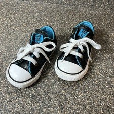 Converse All Star Infant Toddler 5 Black Leather Sneakers Lace Up Low Top Shoes