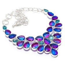 Bi-Color Tourmaline, Blue Topaz Gemstone Handmade Jewelry Necklace 18"
