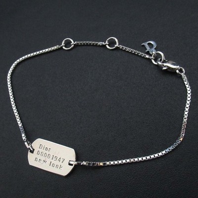 Vintage Christian Dior Dog Tag Bracelet in Silver Unisex Women USED