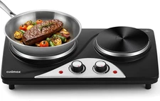 Hot Plate, CUSIMAX Electric Burners for Cooking, 1800W Double Burner, Hot Plates