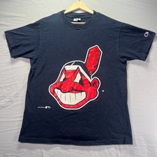 Vintage Cleveland Indians Shirt Mens Medium Blue Chief Wahoo T Shirt MLB 90s
