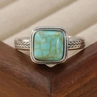 Boho 925 Sterling Silver Elegant Charms Vintage Turquoise Charms Ring Size 10