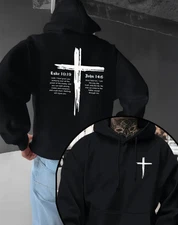 Men's Christian Faith Hooded Sweatshirt - John 3:16 Bible Verse & Cross Hoodie