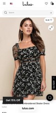Lulus New With Tags Black Embroidered Skater Dress Size XS