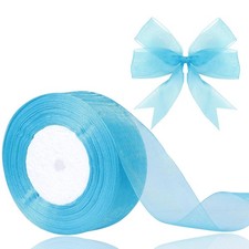1.5-inch x 50 Yards Lake Blue Sheer Organza Chiffon Ribbon for Gift Wrap