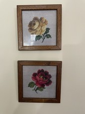Handmade Vintage Floral Cross Stitch With Solid Wood Frames