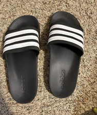 adidas Black/White 3-Stripes Logo Slide Sanda...