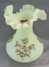 Fenton Satin Custartd Glass Vase Signed Donna R Uranium Glows
