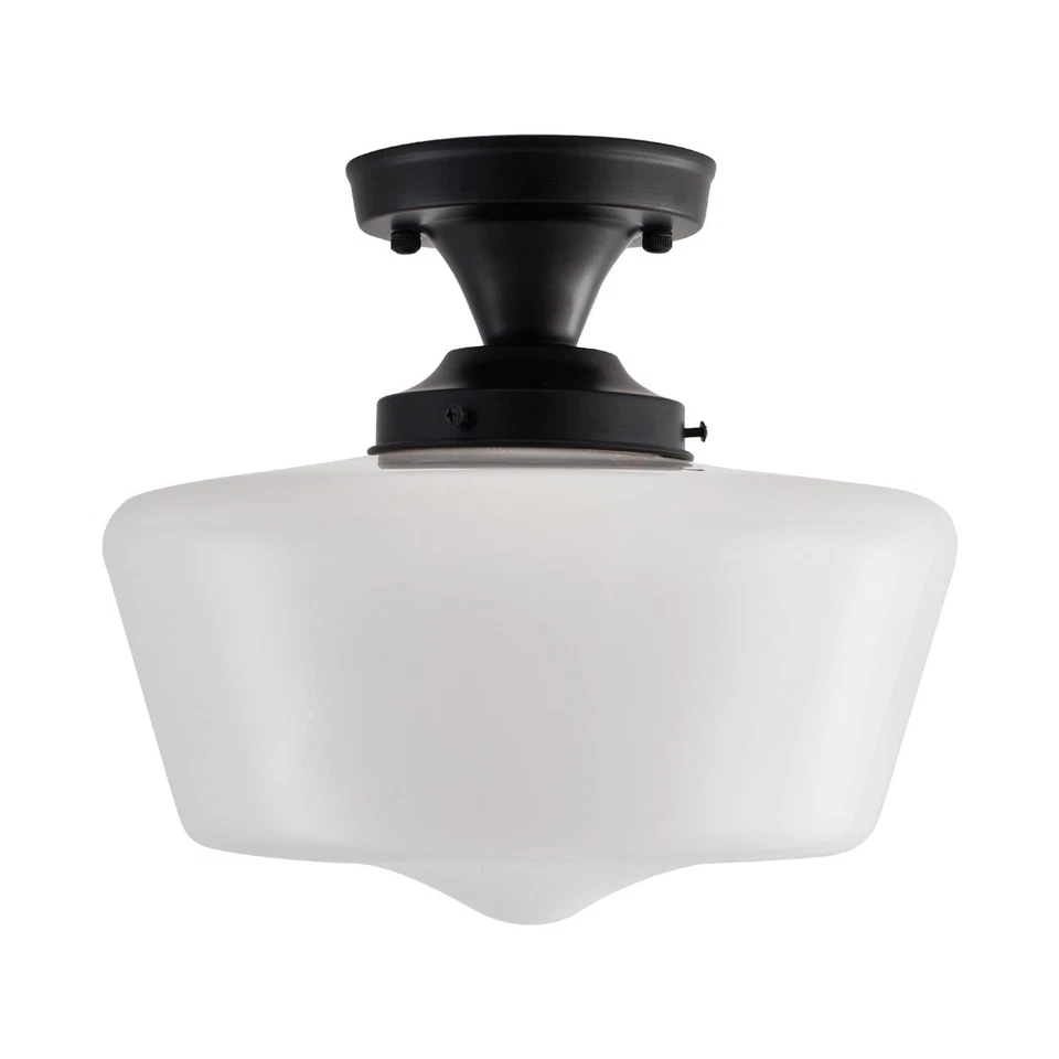 Black Schoolhouse Light Fixture 12" Milk Glass Flush Mount Modern Farmhouse - Image 2 of 4