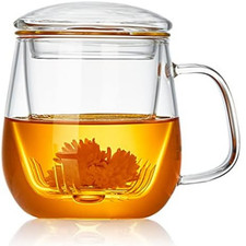 Glass Tea Cup with Infuser and Lid 17.6oz Large Borosilicate Mug for Loose Leaf