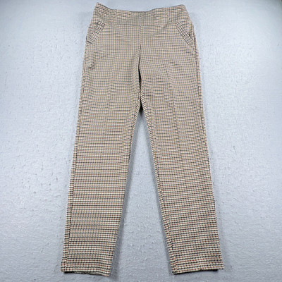 SOHO Apparel Ltd Womens Plaid Pull On Dress Pants Brown Tan Slim Fit Size Medium