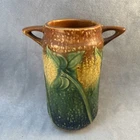 Antique c.1930 Roseville Art Pottery Sunflower 6” Double Handled Vase, repaired