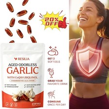 Resilia Garlic Extract 600mg Softgels 60 Count Odorless Aged Garlic Extra