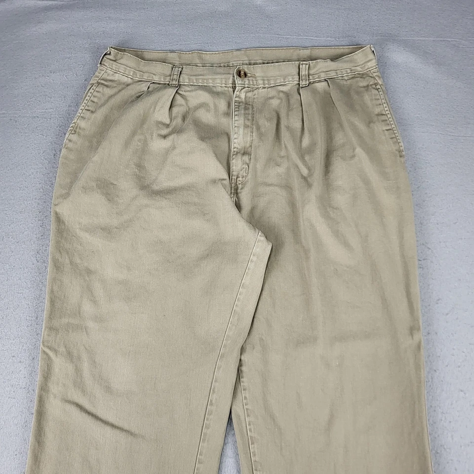 Calça masculina cabeça de pato 38x30 cáqui plissada chino perna reta sarja etiqueta 40x32 - Imagem 2 de 4