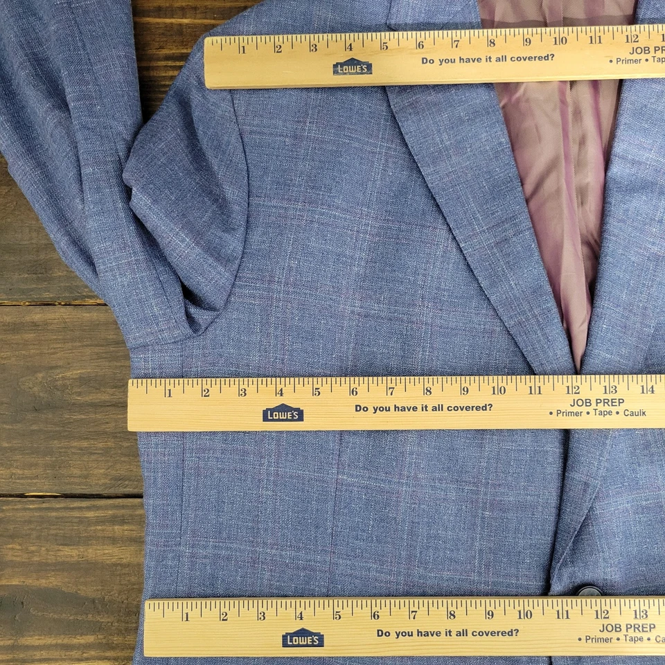 Abrigo Blazer Deportivo Joseph Abboud Para Hombre Dos Botones Azul A Cuadros LANA SEDA LINO 50L Foto 2 de 4