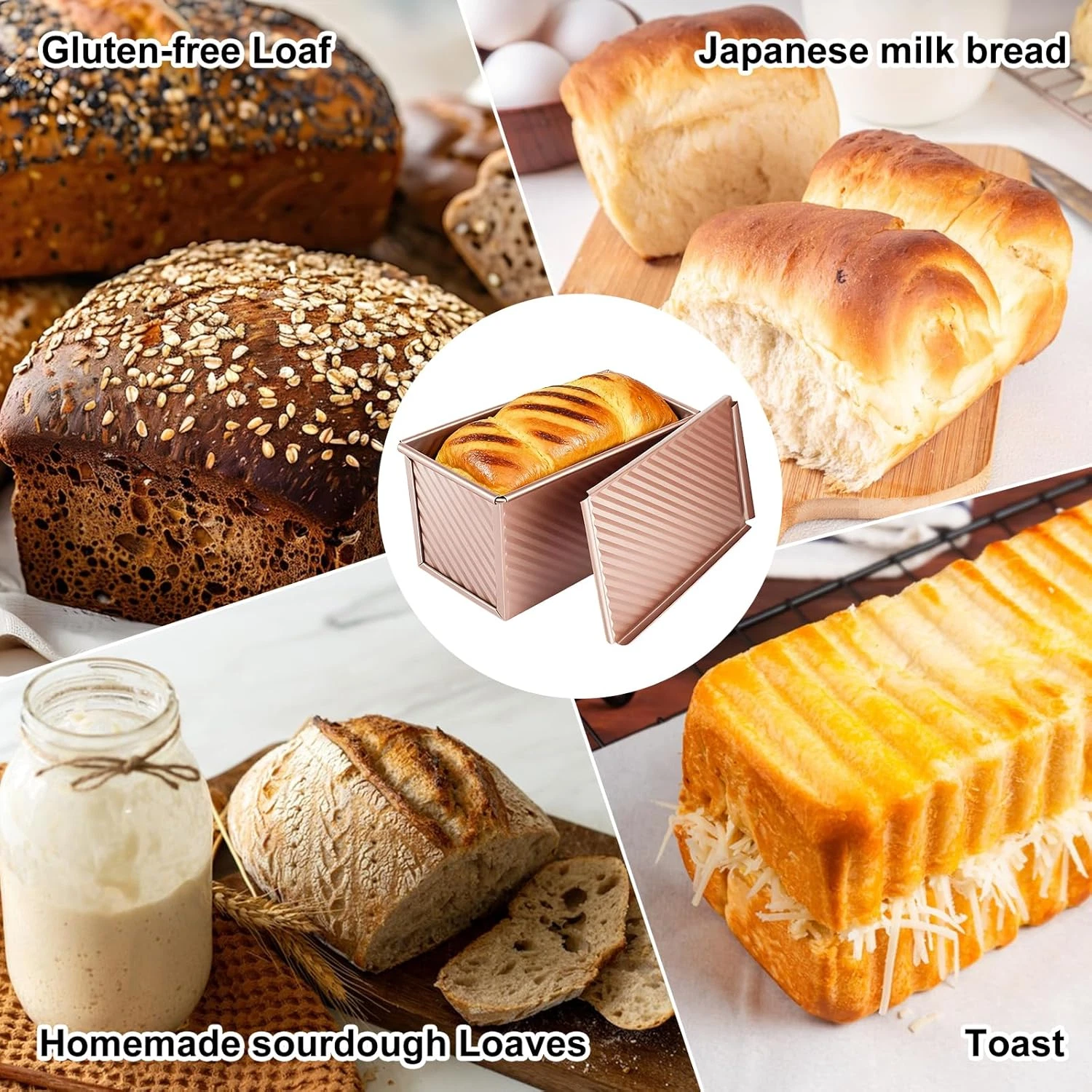 2 PCS Pullman Loaf Pan Lid 2.2 LB/1 LB Sandwich Bread Non-Stick Baking Toast