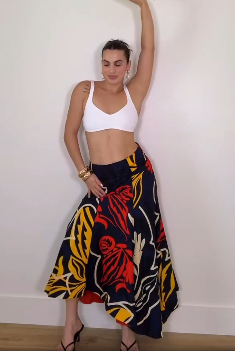 Zara ZW Collection Printed Asymmetric Midi Skirt Navy Size M L XL