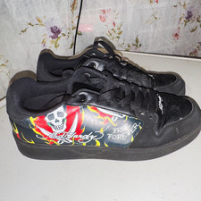 Ed Hardy Men's Low Top Lace-Up Sneaker Black Skull Graphic Print US 11 EU 45