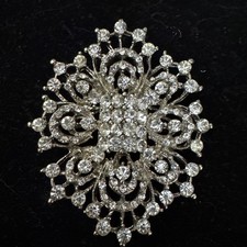 VTG Rhinestone Brooch Clear Silver Tone Starburst Snowflake 2.5"