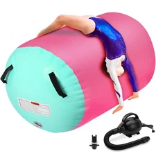 Inflatable Gymnastics Air Roller Barrel Pink Green 40x23.6inch, Tumble Rollin...