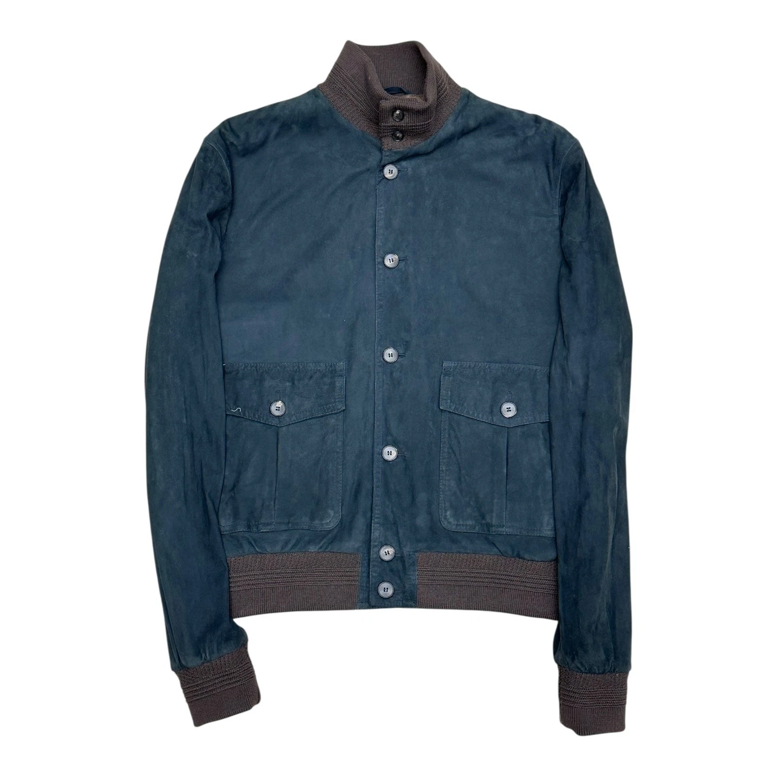 G. Inglese Italian Suede Jacket - Handmade Sartorial Bomber - Blue - Size 54 - product detail image 1