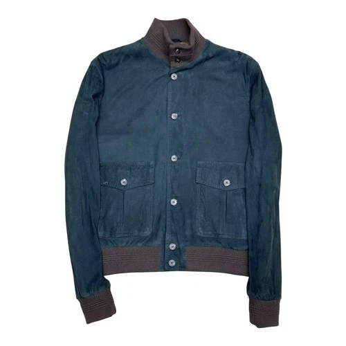 G. Inglese Italian Suede Jacket - Handmade Sartorial Bomber - Blue - Size 54 - product listing photo