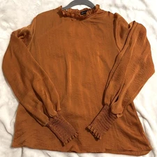 HYFVE Rust Ruffle Neck Blouse Womens S Cottagecore Fairycore Boho Romantic Poet 