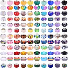 240 Pieces Assorted European Craft Beads Large Hole Lampwork Spacer Beads Colorf