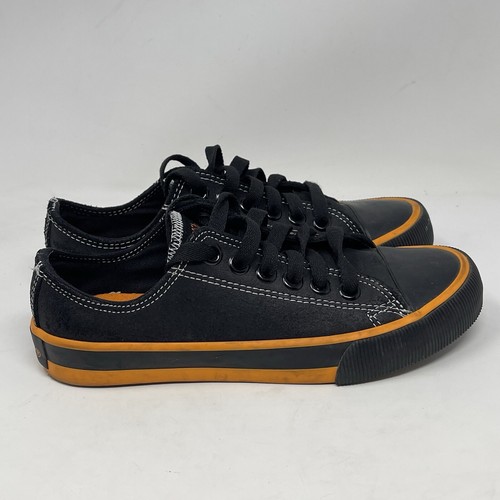 Harley Davidson Rascal Sneakers Boys Girls Size 3 Black Orange Leather Low Shoes - Picture 3 of 13