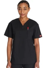 Dickies Scrubs 83706 V Neck Unisex Scrub Top Dickies EDS Black Free Shipping