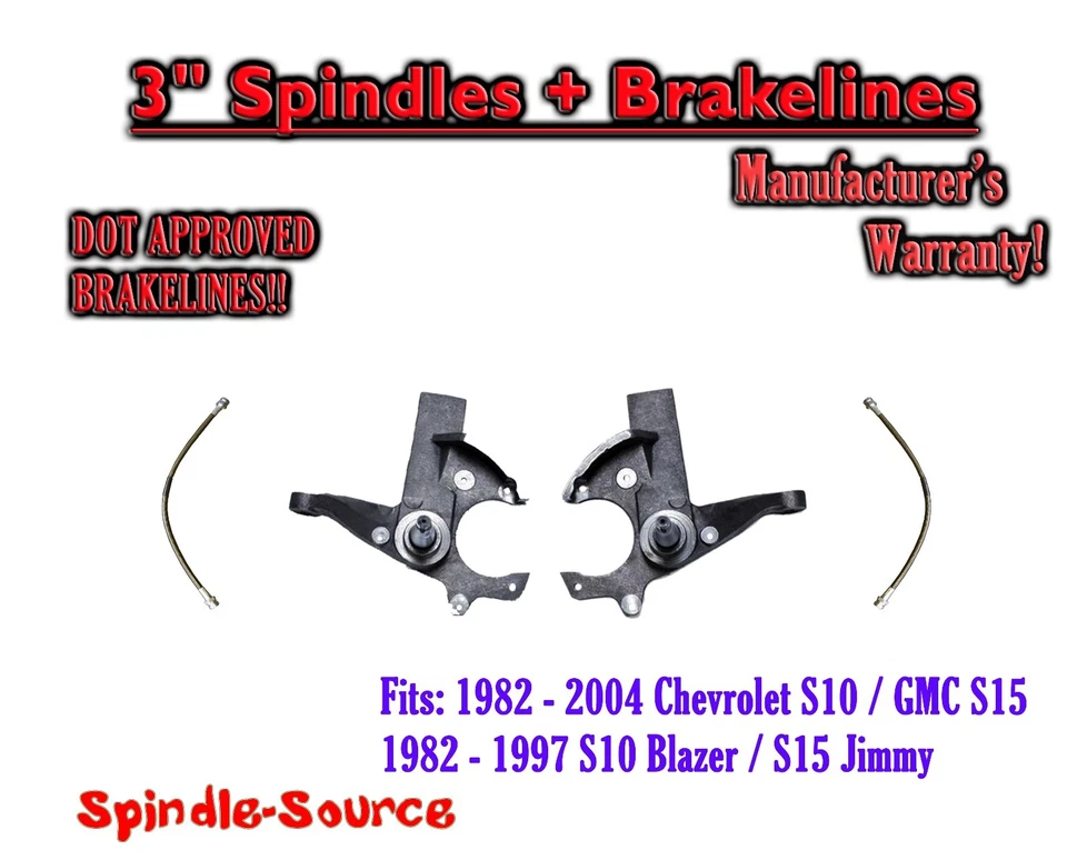 3" Lift Spindles + BRAKE LINES FOR 82-05 Chevy S-10 GMC S-15 Sonoma Blazer Jimmy - Image 1 of 1