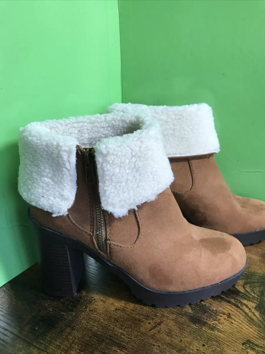 Tan ankle boots shop with fur trim