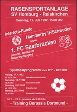 IFC 12.07.1992 1. FC Saarbr&uuml;cken - Hammarby IF InterToto Cup + Borussia Dortmund