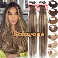 THICK Nano Ring Tip Link Real Human Hair Extensions Loop Micro Beads Balayage US