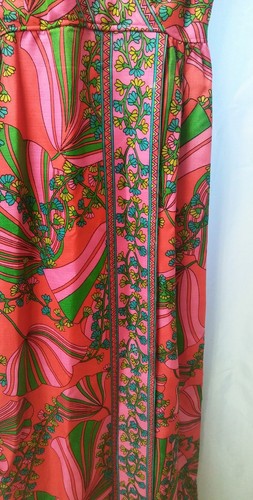 VTG 70's Vibrant Maxi Evening FESTIVAL Dress Gown PINK RED MOD Size 12 - Picture 7 of 9